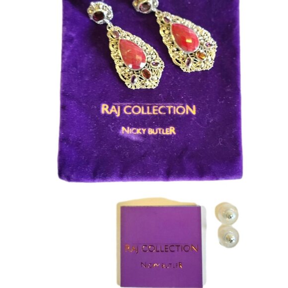 Nicky Butler Ruby Corundum & Gemstone RAJ Drop Earrings .925 Sterling Silver - Picture 2 of 6